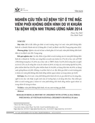 Nghiên cứu tiền sử bệnh tật ở trẻ mắc viêm phổi không điển hình do vi khuẩn tại Bệnh viện Nhi Trung ương năm 2014