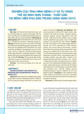 Nghiên cứu tình hình bệnh lý và tử vong trẻ sơ sinh non tháng - thấp cân tại Bệnh viện Phụ sản Trung ương năm 2010