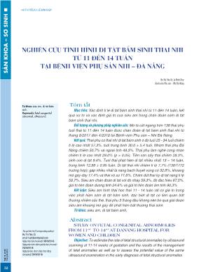 Nghiên cứu tình hình dị tật bẩm sinh thai nhi từ 11 đến 14 tuần tại Bệnh viện Phụ sản - Nhi Đà Nẵng
