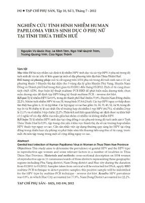 Nghiên cứu tình hình nhiễm human papilloma virus sinh dục ở phụ nữ tại tỉnh Thừa Thiên Huế
