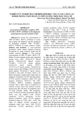 Nghiên cứu tổ hợp chất chỉ điểm sinh học: vWF, VCAM-1, MCP-1, D-Dimer trong chẩn đoán và tiên lượng nhồi máu não cấp
