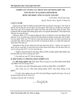 Nghiên cứu tương tác thuốc bất lợi trong điều trị tăng huyết áp tại khoa khám bệnh Bệnh viện ĐKKV tỉnh An Giang năm 2019