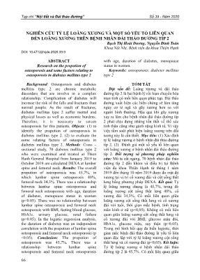 Nghiên cứu tỷ lệ loãng xương và một số yếu tố liên quan đến loãng xương trên bệnh nhân đái tháo đường típ 2