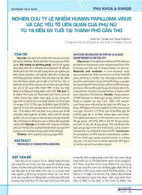 Nghiên cứu tỷ lệ nhiễm human papilloma virus và các yếu tố liên quan của phụ nữ từ 18 đến 69 tuổi tại thành phố Cần Thơ