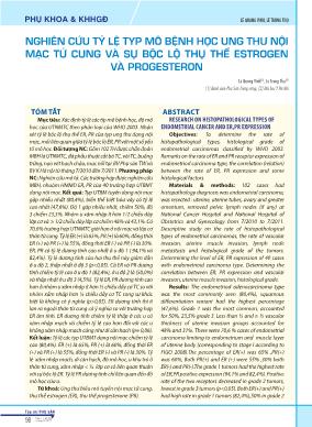 Nghiên cứu tỷ lệ typ mô bệnh học ung thư nội mạc tử cung và sự bộc lộ thụ thể estrogen và progesteron