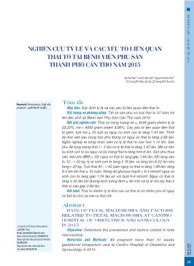 Nghiên cứu tỷ lệ và các yếu tố liên quan thai to tại Bệnh viện Phụ sản thành phố Cần thơ năm 2015