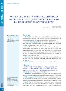 Nghiên cứu tỷ lệ và đối chiếu chẩn đoán dị tật thận - Niệu quản trước và sau sinh tại Bệnh viện Phụ sản Trung ương