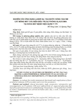 Nghiên cứu ứng dụng laser nd: yag bước sóng 1064 nm cắt mống mắt chu biên điều trị dự phòng glaucoma tại khoa mắt Bệnh viện Quân Y 175