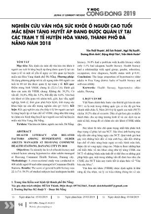 Nghiên cứu văn hóa sức khỏe ở người cao tuổi mắc bệnh tăng huyết áp đang được quản lý tại các trạm y tế huyện Hòa Vang, thành phố Đà Nẵng năm 2018