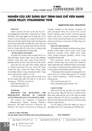 Nghiên cứu xây dựng quy trình bào chế viên nang (chứa pellet) vitaginseng YDTB
