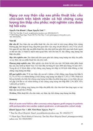 Nguy cơ suy thận cấp sau phẫu thuật bắc cầu chủ-Vành trên bệnh nhân có hội chứng cung lượng tim thấp chu phẫu: một nghiên cứu đoàn hệ hồi cứu