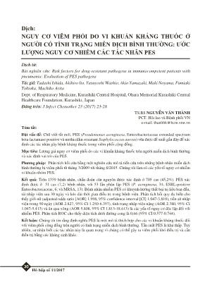 Nguy cơ viêm phổi do vi khuẩn kháng thuốc ở người có tình trạng miễn dịch bình thường: ước lượng nguy cơ nhiễm các tác nhân PES