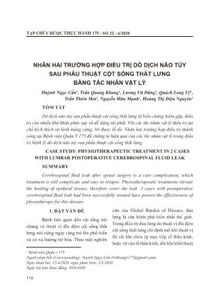 Nhân hai trường hợp điều trị dò dịch não tủy sau phẫu thuật cột sống thắt lưng bằng tác nhân vật lý