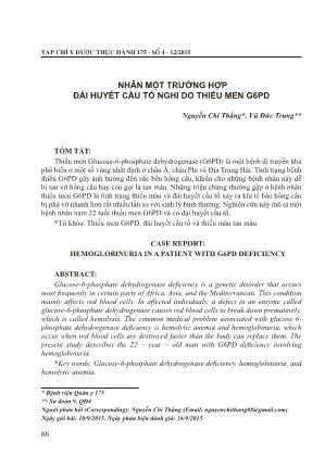 Nhân một trường hợp đái huyết cầu tố nghi do thiếu men G6PD