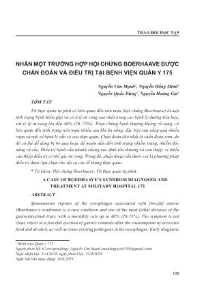 Nhân một trường hợp hội chứng Boerhaave được chẩn đoán và điều trị tại Bệnh viện Quân Y 175