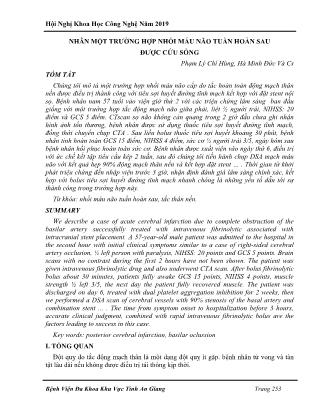 Nhân một trường hợp nhồi máu não tuần hoàn sau được cứu sống