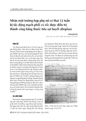 Nhân một trường hợp phụ nữ có thai 12 tuần bị tắc động mạch phổi có sốc được điều trị thành công bằng thuốc tiêu sợi huyết alteplase