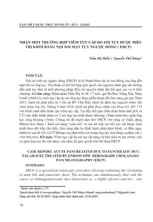 Nhân một trường hợp viêm tụy cấp do sỏi tụy được điều trị khỏi bằng nội soi mật tụy ngược dòng (ERCP)