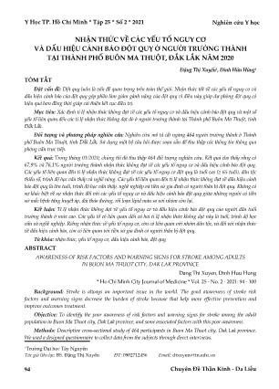Nhận thức về các yếu tố nguy cơ và dấu hiệu cảnh báo đột quỵ ở người trưởng thành tại thành phố Buôn Ma Thuột, Đắk Lắk năm 2020