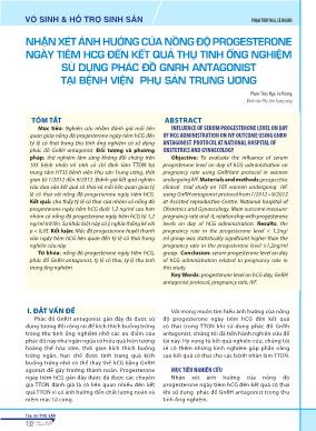 Nhận xét ảnh hưởng của nồng độ progesterone ngày tiêm hcg đến kết quả thụ tinh ống nghiệm sử dụng phác đồ GnRH antagonist tại Bệnh viện Phụ sản Trung ương