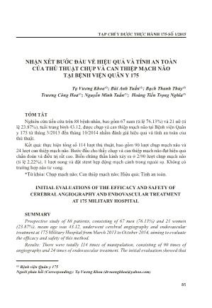 Nhận xét bước đầu về hiệu quả và tính an toàn của thủ thuật chụp và can thiệp mạch não tại Bệnh viện Quân Y 175