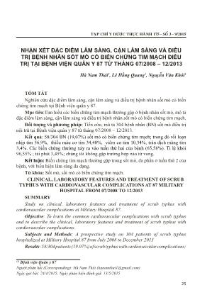 Nhận xét đặc điểm lâm sàng, cận lâm sàng và điều trị bệnh nhân sốt mò có biến chứng tim mạch điều trị tại Bệnh viện Quân Y 87 từ tháng 07/2008-12/2013