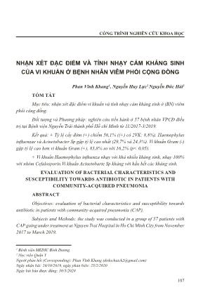 Nhận xét đặc điểm và tính nhạy cảm kháng sinh của vi khuẩn ở bệnh nhân viêm phổi cộng đồng