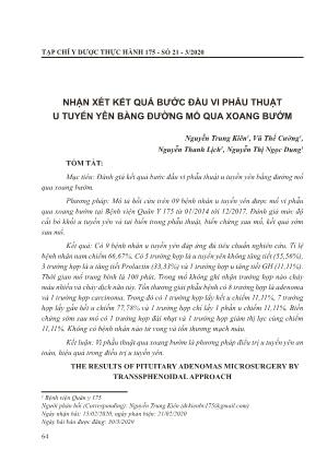 Nhận xét kết quả bước đầu vi phẫu thuật u tuyến yên bằng đường mổ qua xoang bướm