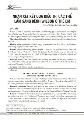 Nhận xét kết quả điều trị các thể lâm sàng bệnh Wilson ở trẻ em