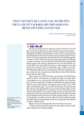Nhận xét kết quả sàng lọc di truyền tiền làm tổ tại khoa hỗ trợ sinh sản - Bệnh viện Phụ sản Hà Nội