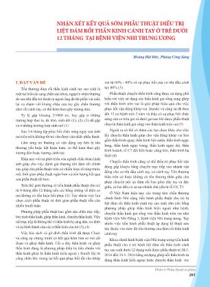 Nhận xét kết quả sớm phẫu thuật điều trị liệt đám rối thần kinh cánh tay ở trẻ dưới 12 tháng tại Bệnh viện Nhi Trung ương