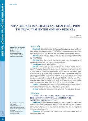 Nhận xét kết quả thai kỳ sau giảm thiểu phôi tại Trung tâm Hỗ trợ sinh sản quốc gia