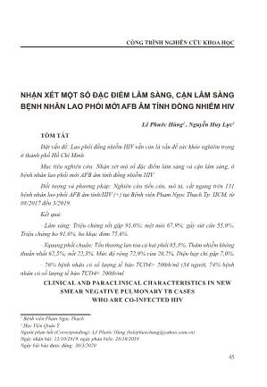 Nhận xét một số đặc điểm lâm sàng, cận lâm sàng bệnh nhân lao phổi mới AFB âm tính đồng nhiễm HIV