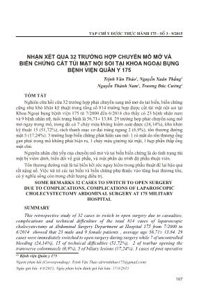 Nhận xét qua 32 trường hợp chuyển mổ mở và biến chứng cắt túi mật nội soi tại khoa ngoại bụng Bệnh viện Quân Y 175