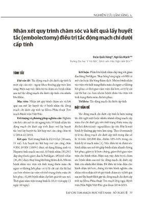 Nhận xét quy trình chăm sóc và kết quả lấy huyết tắc (embolectomy) điều trị tắc động mạch chi dưới cấp tính