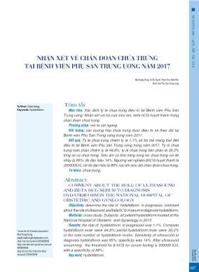 Nhận xét về chẩn đoán chửa trứng tại Bệnh viện Phụ sản Trung ương năm 2017