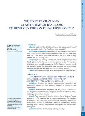 Nhận xét về chẩn đoán và xử trí rau cài răng lược tại Bệnh viện Phụ sản Trung ương năm 2017