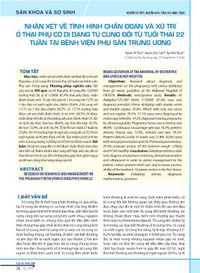 Nhận xét về tình hình chẩn đoán và xử trí ở thai phụ có dị dạng tử cung đôi từ tuổi thai 22 tuần tại Bệnh viện Phụ sản Trung ương