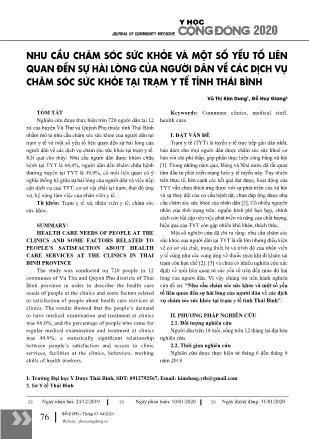 Nhu cầu chăm sóc sức khỏe và một số yếu tố liên quan đến sự hài lòng của người dân về các dịch vụ chăm sóc sức khỏe tại Trạm y tế tỉnh Thái Bình