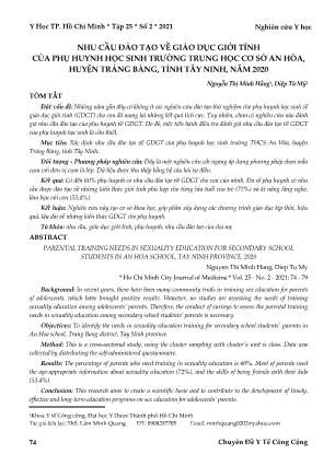 Nhu cầu đào tạo về giáo dục giới tính của phụ huynh học sinh trường Trung học Cơ sở An Hòa, huyện Trảng Bàng, tỉnh Tây Ninh, năm 2020