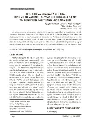 Nhu cầu và khả năng chi trả dịch vụ tư vấn dinh dưỡng nhi khoa của bà mẹ tại Bệnh viện Bắc Thăng Long năm 2019