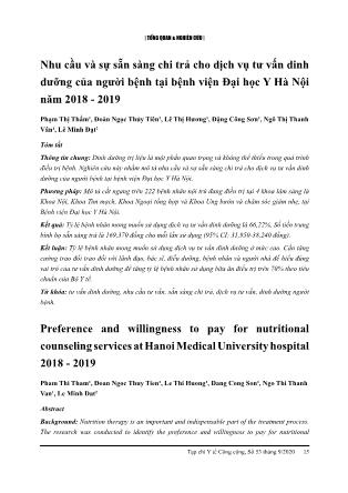 Nhu cầu và sự sẵn sàng chi trả cho dịch vụ tư vấn dinh dưỡng của người bệnh tại Bệnh viện Đại học Y Hà Nội năm 2018-2019