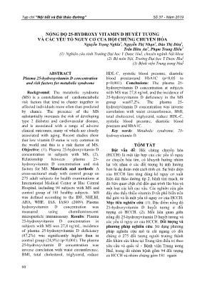 Nồng độ 25-hydroxy vitamin D huyết tương và các yếu tố nguy cơ của hội chứng chuyển hóa