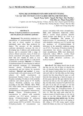 Nồng độ 25-hydroxyvitamin D huyết tương và các yếu tố nguy cơ của hội chứng chuyển hóa
