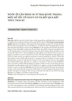 Nước ối lẫn phân su ở thai kì đủ tháng: một số yếu tố nguy cơ và kết quả kết thúc thai kì