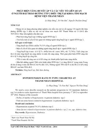 Phát hiện tăng huyết áp và các yếu tố liên quan ở người đái tháo đường týp 2 điều trị tại khoa tim mạch Bệnh viện Thanh Nhàn