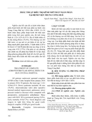 Phẫu thuật điều trị kênh nhĩ thất toàn phần tại Bệnh viện Trung Ương Huế