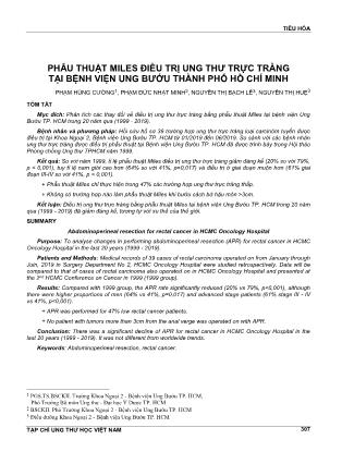 Phẫu thuật miles điều trị ung thư trực tràng tại bệnh viện ung bướu thành phố Hồ Chí Minh