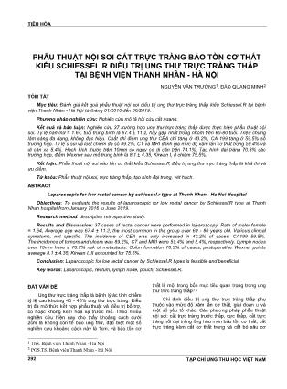 Phẫu thuật nội soi cắt trực tràng bảo tồn cơ thắt kiểu Schiessel.R điều trị ung thư trực tràng thấp tại Bệnh viện Thanh Nhàn-Hà Nội