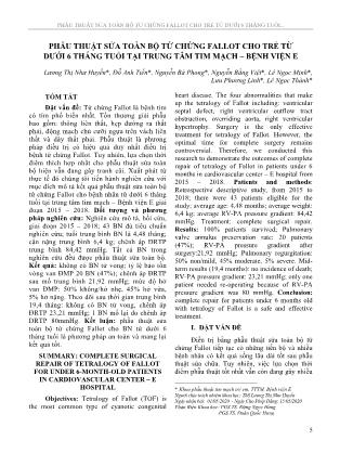 Phẫu thuật sửa toàn bộ tứ chứng Fallot cho trẻ từ dưới 6 tháng tuổi tại trung tâm tim mạch - Bệnh viện E